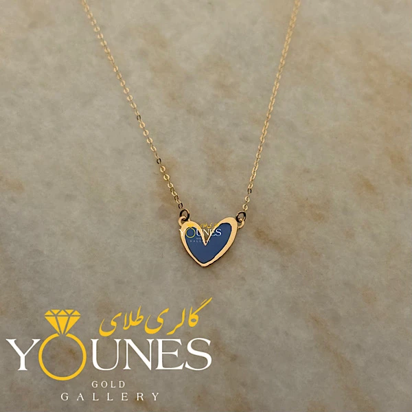 گردنبند میناکاری قلب آبی مه آلود طلا